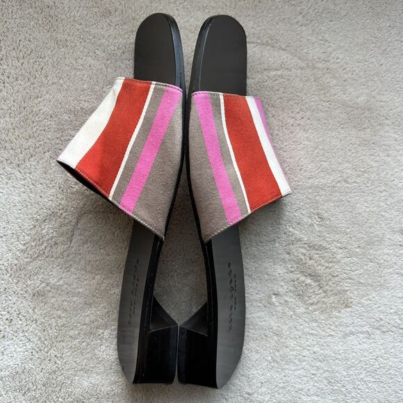 Kate Spade Pink Red White Brown Striped Fabric Slide Flat Sandals Women’s 7 B - Picture 4 of 16